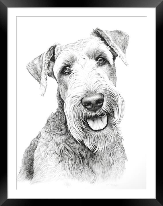 Airedale Terrier Pencil Drawing Framed Mounted Print by K9 Art