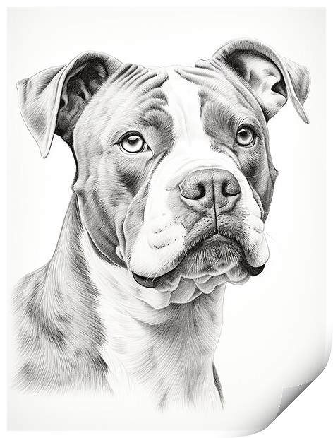 American Bulldog Pencil Drawing Print by K9 Art