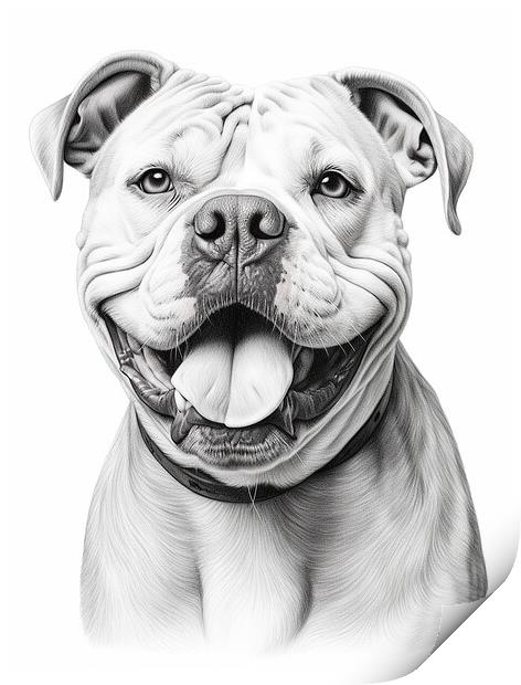 American Bulldog Pencil Drawing Print by K9 Art