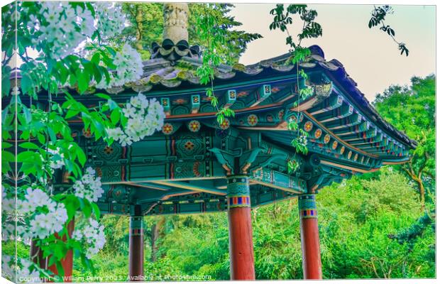 Korean Pagoda Apple Blossoms Van Dusen Garden Vancouver Canada Canvas Print by William Perry