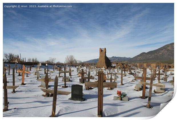 Graveyard in Taos Pueblo in New Mexico Print by Arun 