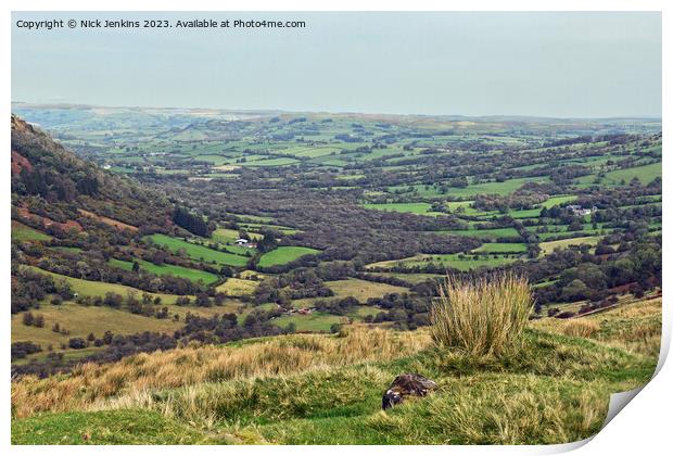 The Senni Valley from the top of the Fforest Fawr Road Brecon Beacons Print by Nick Jenkins