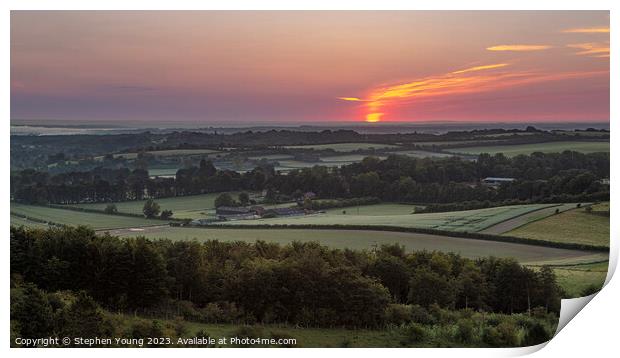 Midsummer Magic: Sunrise Over Watership Downs Print by Stephen Young