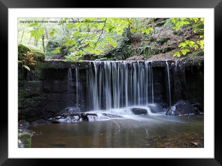 Dreamy waterfall local in Staffordshire. Framed Mounted Print by Andrew Heaps