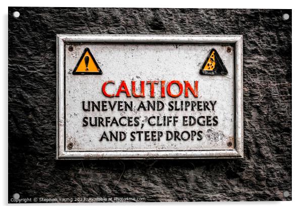 Weathered Caution: Sign of the Sea Wall Acrylic by Stephen Young