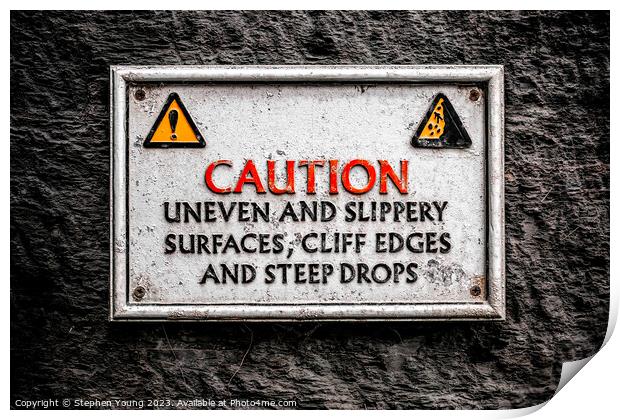 Weathered Caution: Sign of the Sea Wall Print by Stephen Young