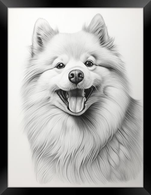 American Eskimo Dog Pencil Drawing Framed Print by K9 Art