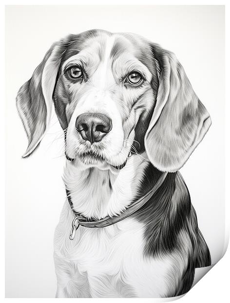 American Foxhound Pencil Drawing Print by K9 Art