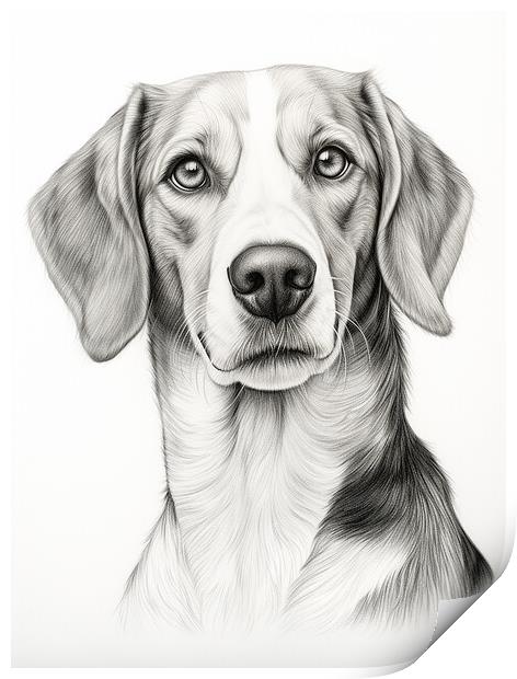 American Foxhound Pencil Drawing Print by K9 Art