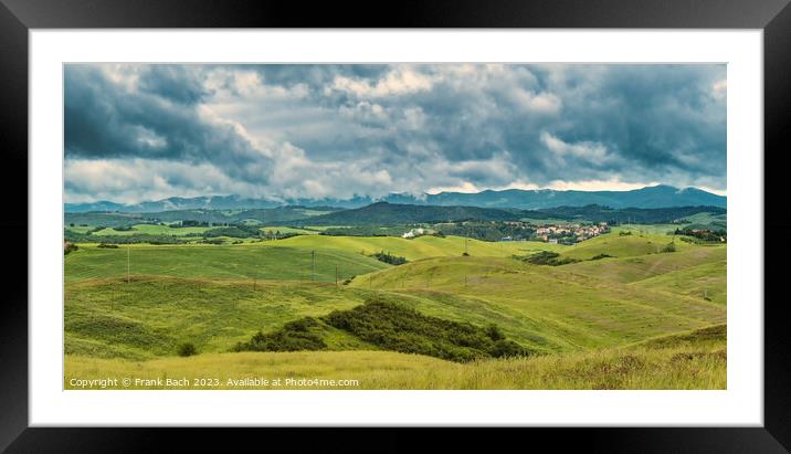 Tuscan landscape farmland outside Voleterra, Tuscany Italy Framed Mounted Print by Frank Bach