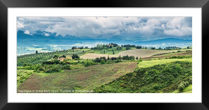Tuscan landscape farmland outside Voleterra, Tuscany Italy Framed Mounted Print by Frank Bach