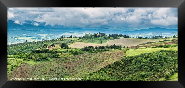 Tuscan landscape farmland outside Voleterra, Tuscany Italy Framed Print by Frank Bach