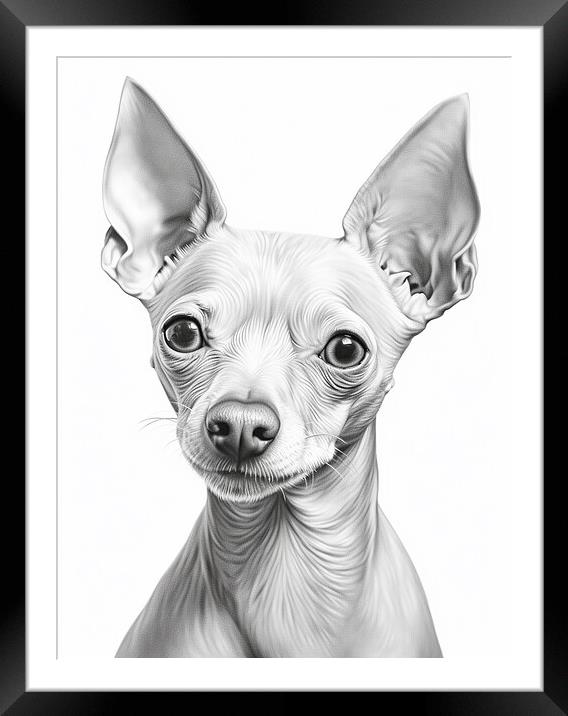 American Hairless Terrier Pencil Drawing Framed Mounted Print by K9 Art