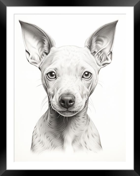 American Hairless Terrier Pencil Drawing Framed Mounted Print by K9 Art