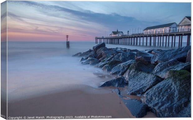 Southwold Pier Morning Blue Hour Canvas Print by Janet Marsh  Photography