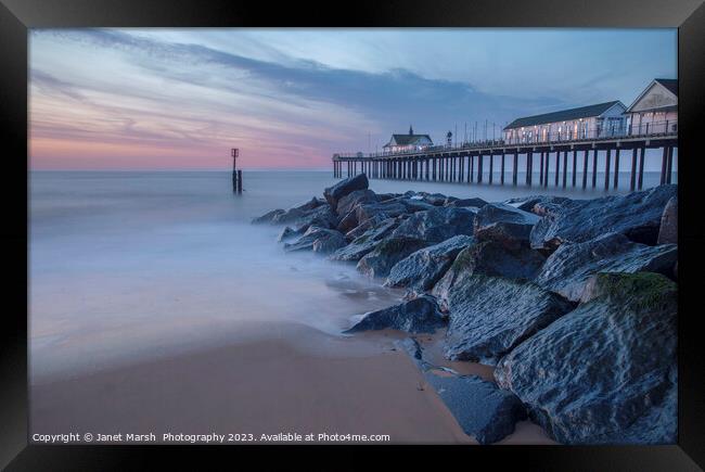 Southwold Pier Morning Blue Hour Framed Print by Janet Marsh  Photography