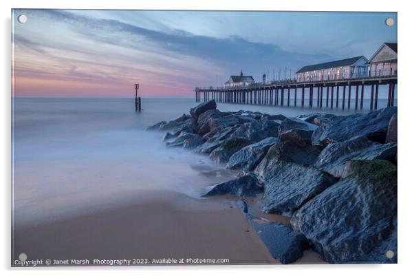 Southwold Pier Morning Blue Hour Acrylic by Janet Marsh  Photography