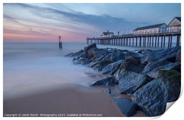 Southwold Pier Morning Blue Hour Print by Janet Marsh  Photography