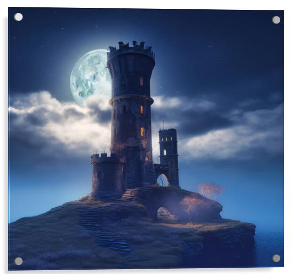 Moonlit Tower Acrylic by Fraser Hetherington