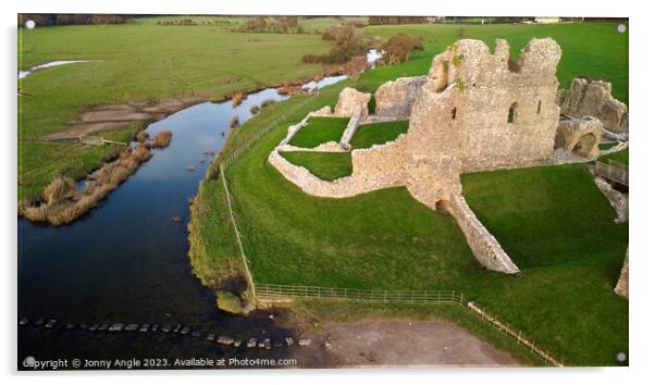 Ogmore castle and stepping stones  Acrylic by Jonny Angle