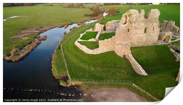 Ogmore castle and stepping stones  Print by Jonny Angle