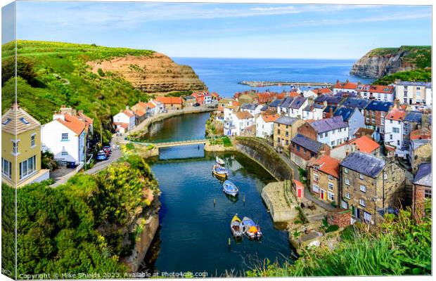 Staithes Fishing village Canvas Print by Mike Shields