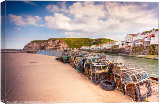 Staithes Lobster Pots  Canvas Print by Mike Shields