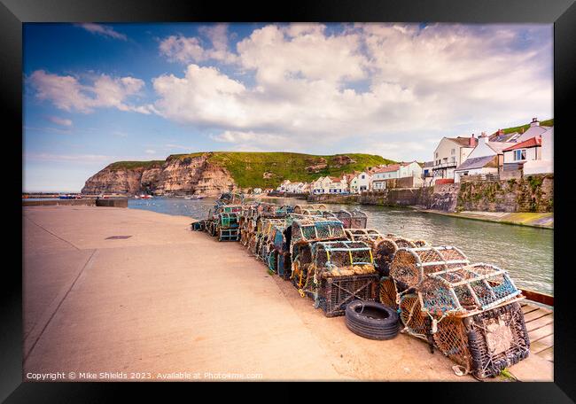 Staithes Lobster Pots  Framed Print by Mike Shields