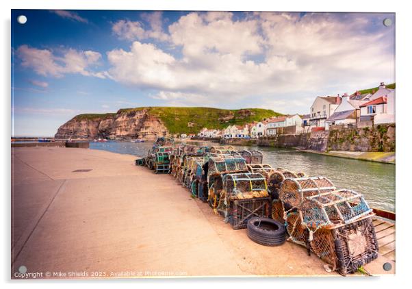 Staithes Lobster Pots  Acrylic by Mike Shields