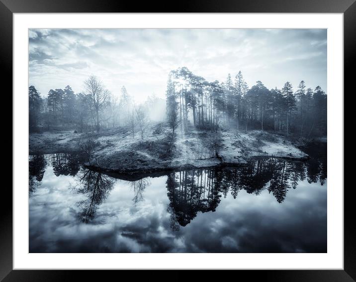 Tarn Hows Sunrise Monochrome Framed Mounted Print by Tim Hill