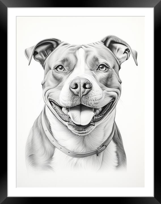 American Staffordshire Terrier Framed Mounted Print by K9 Art
