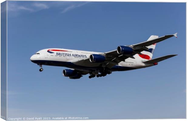 British Airways Airbus A380 Canvas Print by David Pyatt