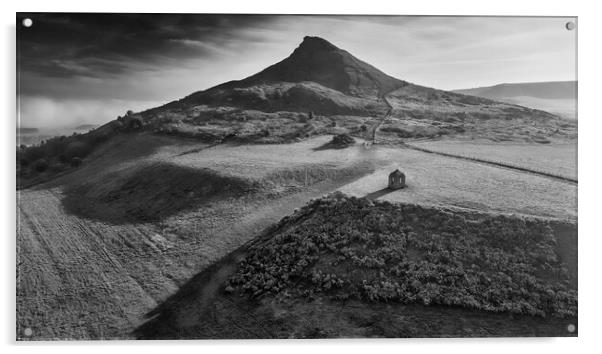 Roseberry Topping Black and White Acrylic by Tim Hill