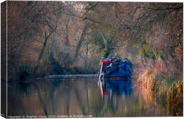 River Gypsy in Winter: Narrow Boat on the Kennet a Canvas Print by Stephen Young