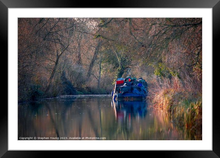 River Gypsy in Winter: Narrow Boat on the Kennet a Framed Mounted Print by Stephen Young