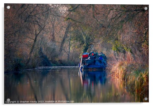 River Gypsy in Winter: Narrow Boat on the Kennet a Acrylic by Stephen Young