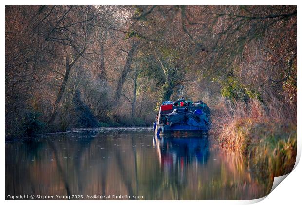 River Gypsy in Winter: Narrow Boat on the Kennet a Print by Stephen Young