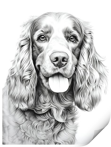 American Water Spaniel Pencil Drawing Print by K9 Art