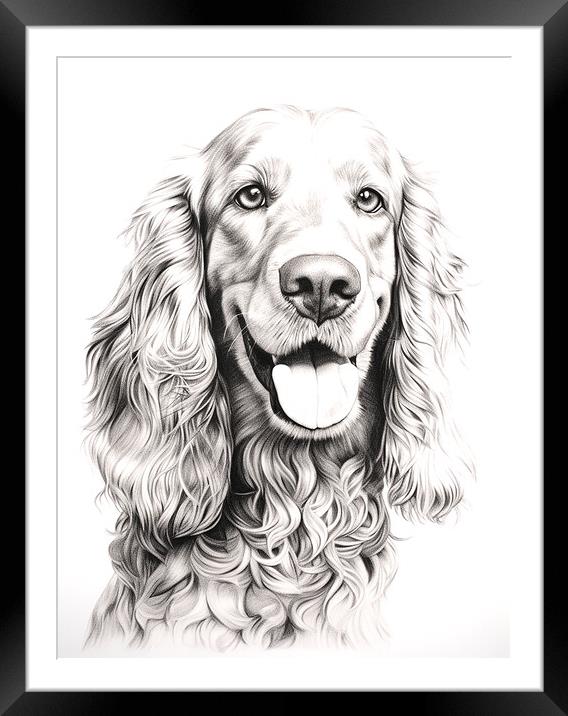 American Water Spaniel Pencil Drawing Framed Mounted Print by K9 Art
