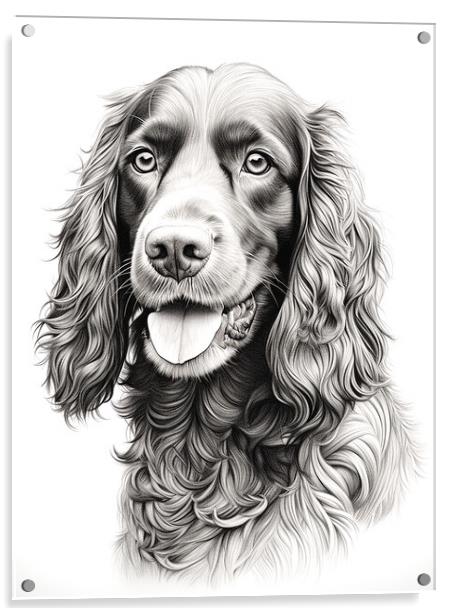 American Water Spaniel Pencil Drawing Acrylic by K9 Art