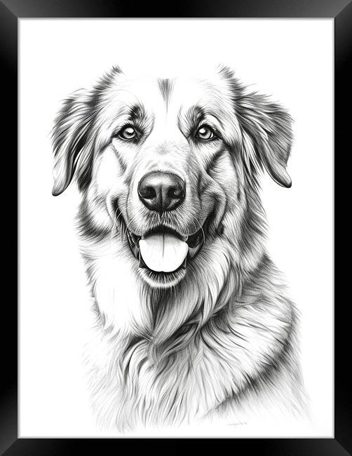 Anatolian Shepherd Dog Pencil Drawing Framed Print by K9 Art