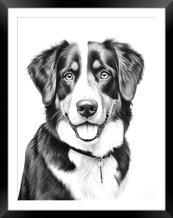 Appenzeller Sennenhund Pencil Drawing Framed Mounted Print by K9 Art