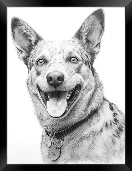 Australian Cattle Dog Pencil Drawing Framed Print by K9 Art