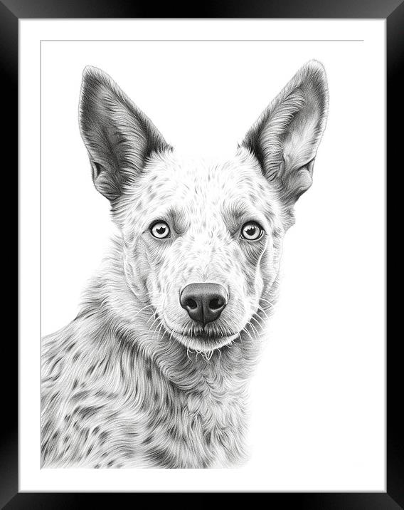 Australian Cattle Dog Pencil Drawing Framed Mounted Print by K9 Art