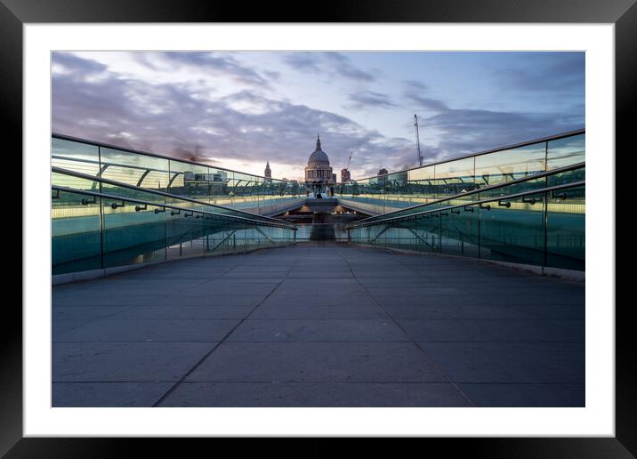 Millennium Bridge leads into St Pauls at twilight Framed Mounted Print by Jason Wells