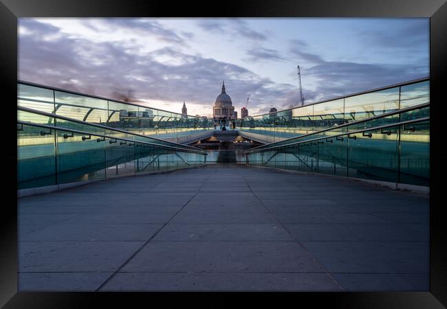 Millennium Bridge leads into St Pauls at twilight Framed Print by Jason Wells