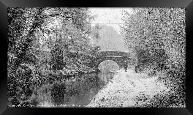 Snow On The Canal Framed Print by Richard Stoker