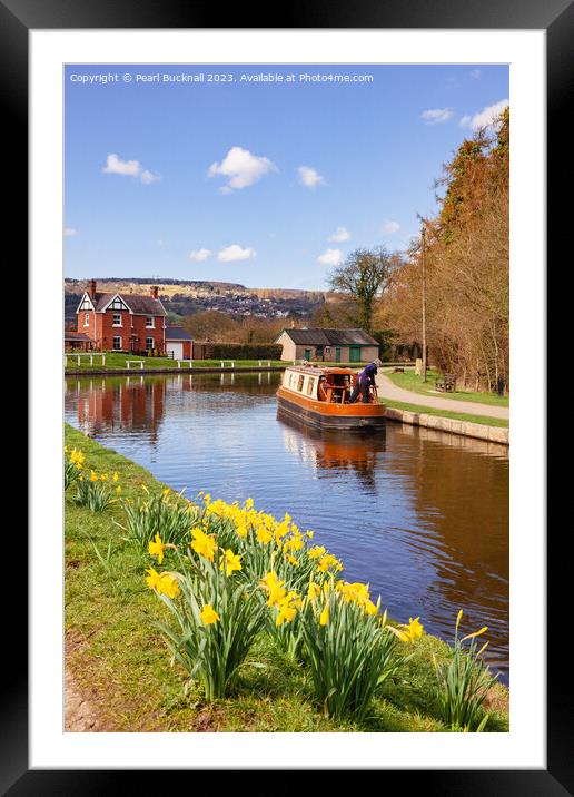 Llangollen Canal Boat in Spring Framed Mounted Print by Pearl Bucknall