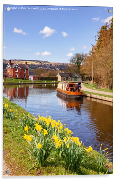 Llangollen Canal Boat in Spring Acrylic by Pearl Bucknall