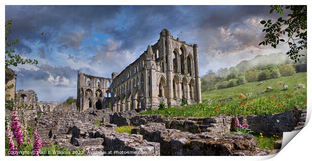 The picturesque medieval Rievaulx Abbey ruins, England.  Print by Paul E Williams